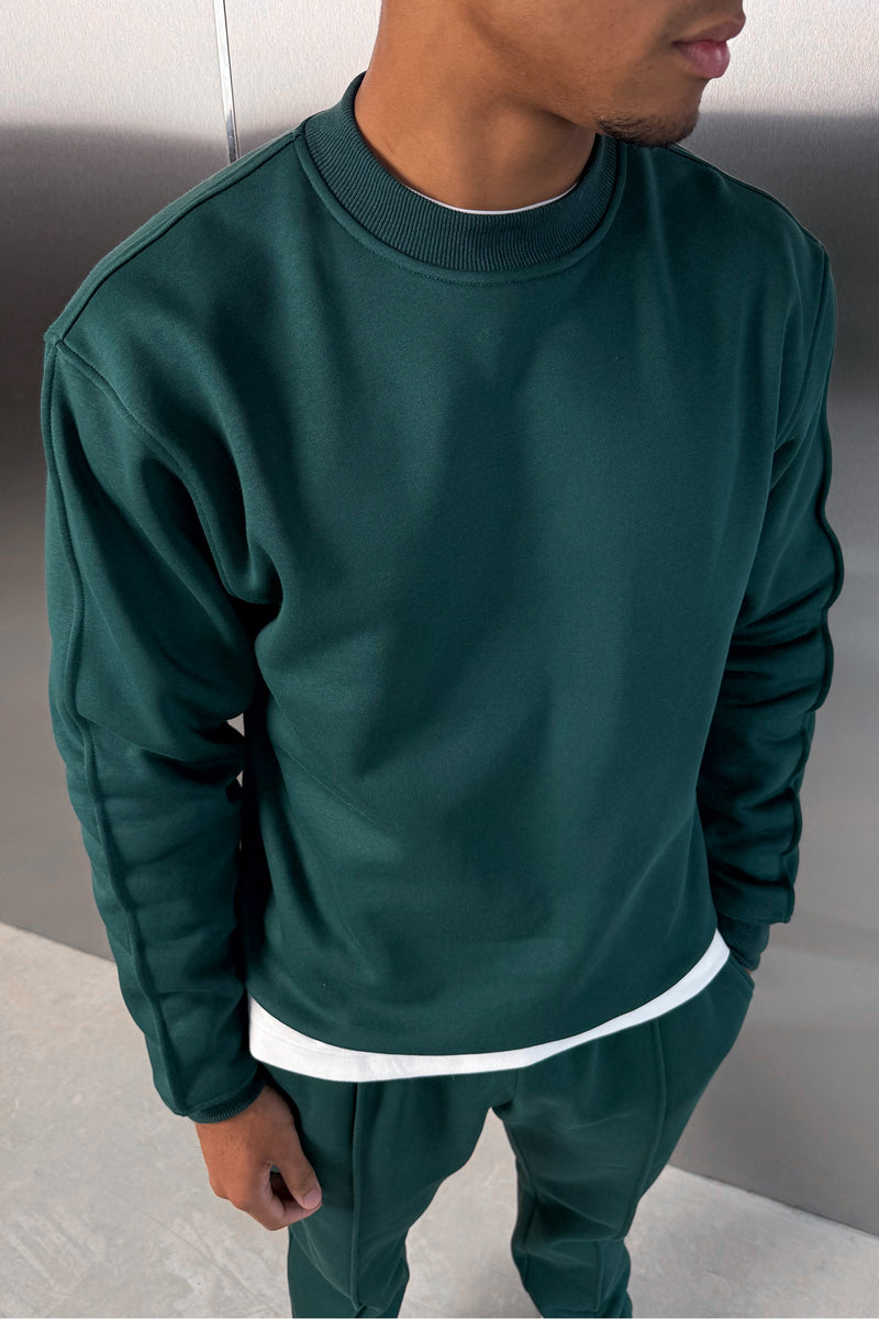 Extended Neck Crew Neck Sweatshirt - Dark Teal