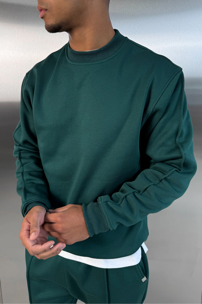 Extended Neck Crew Neck Sweatshirt - Dark Teal