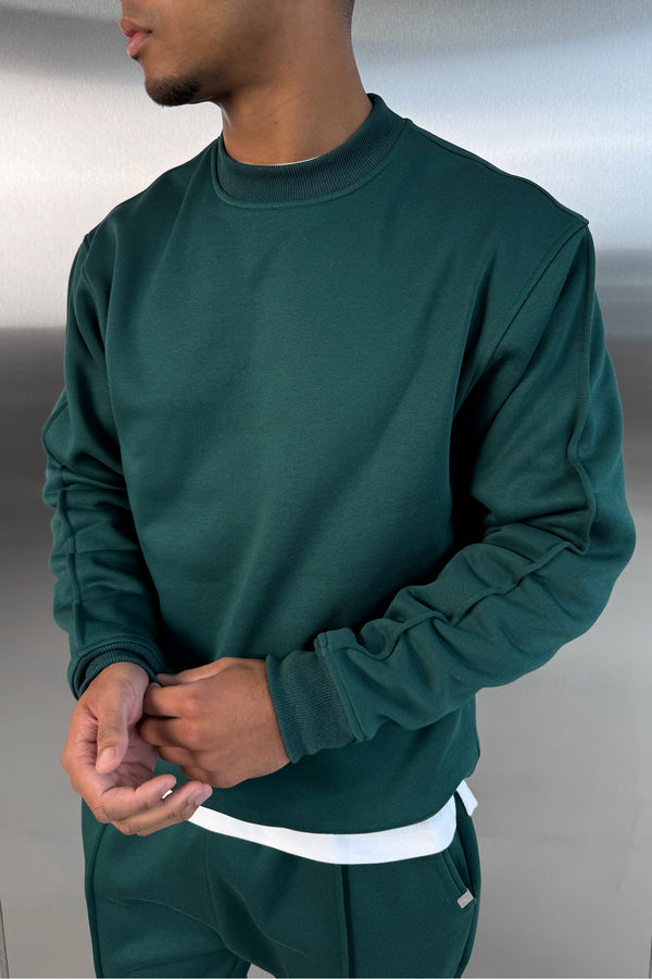 Extended Neck Crew Neck Sweatshirt - Dark Teal