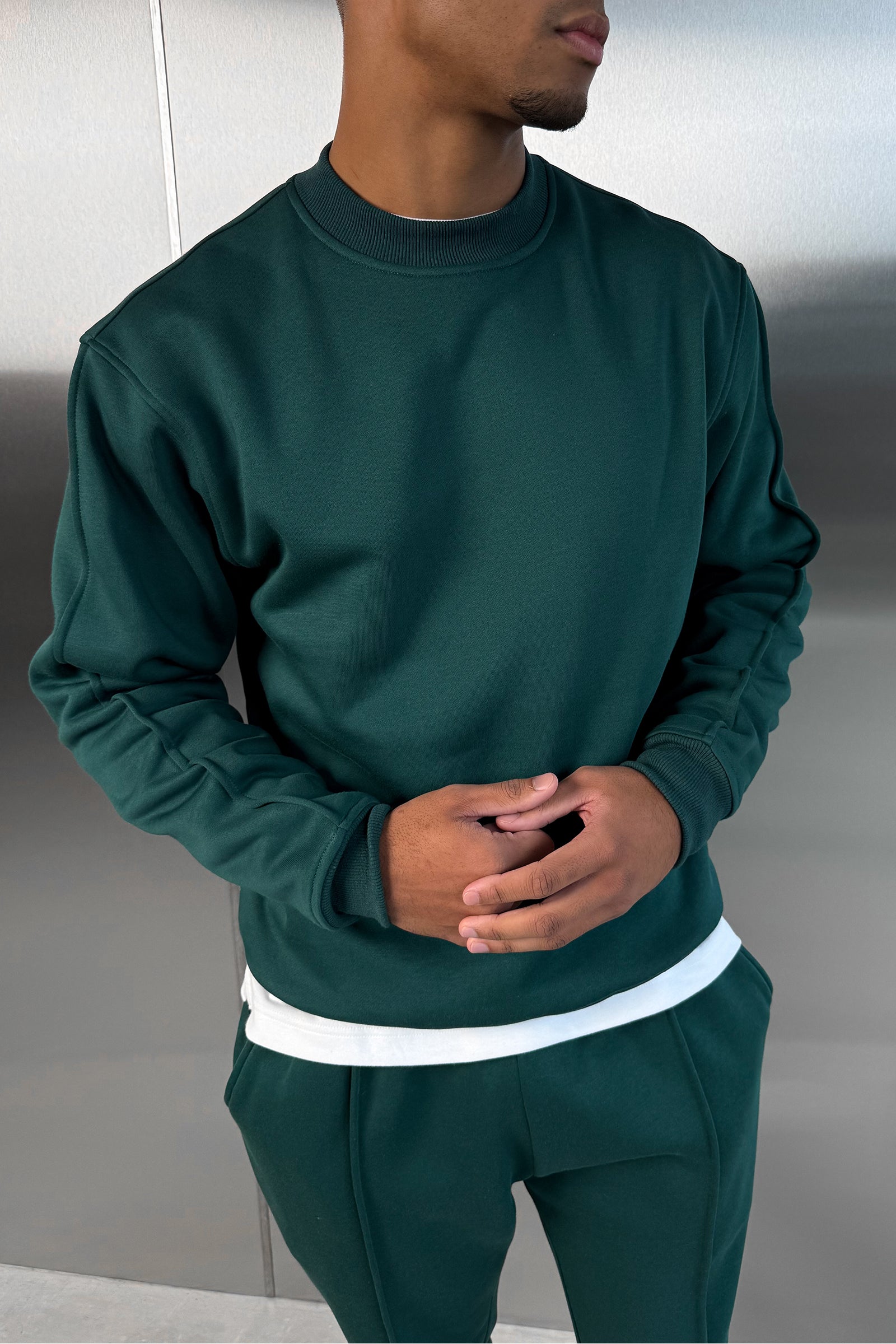Extended Neck Crew Neck Sweatshirt - Dark Teal