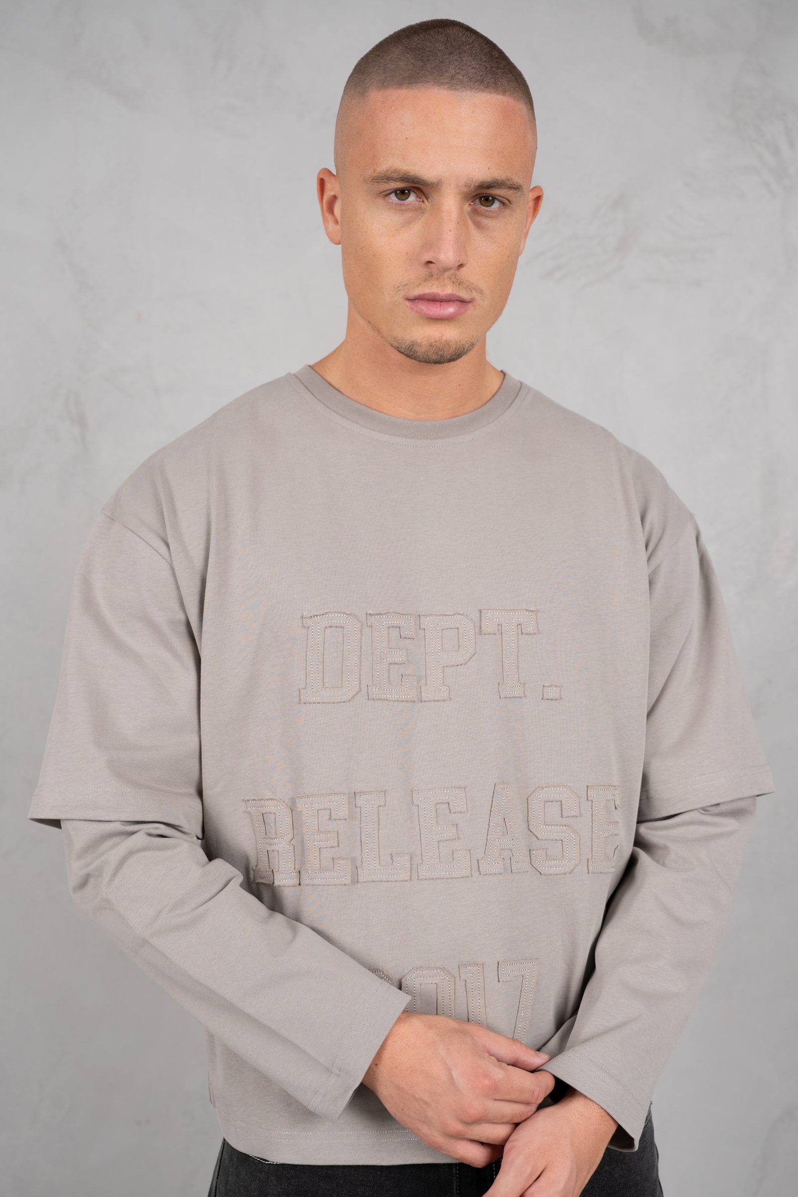 Dept. Release Double Layer Boxy Long Sleeve T-Shirt - Grey