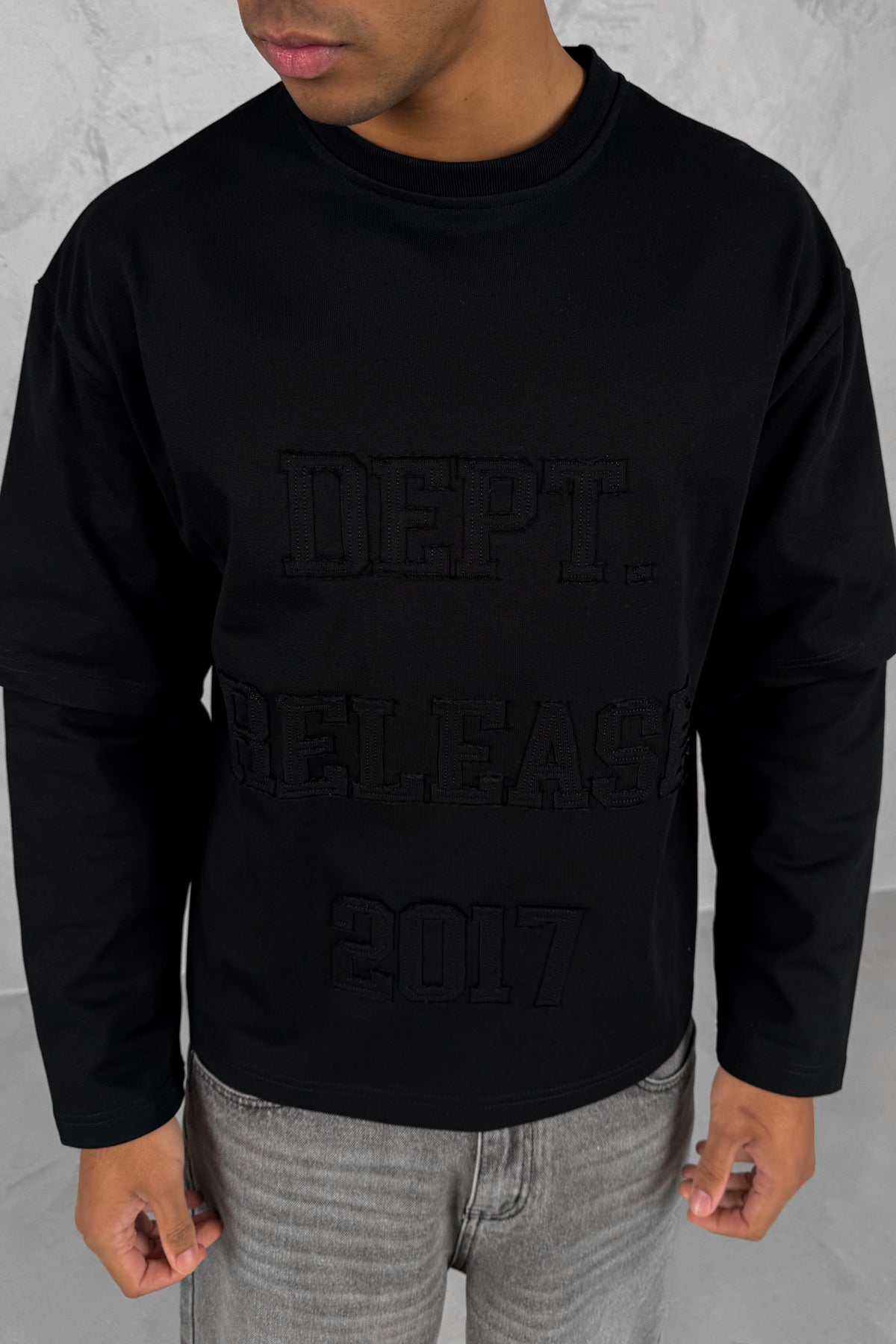 Dept. Release Double Layer Boxy Long Sleeve T-Shirt - Black