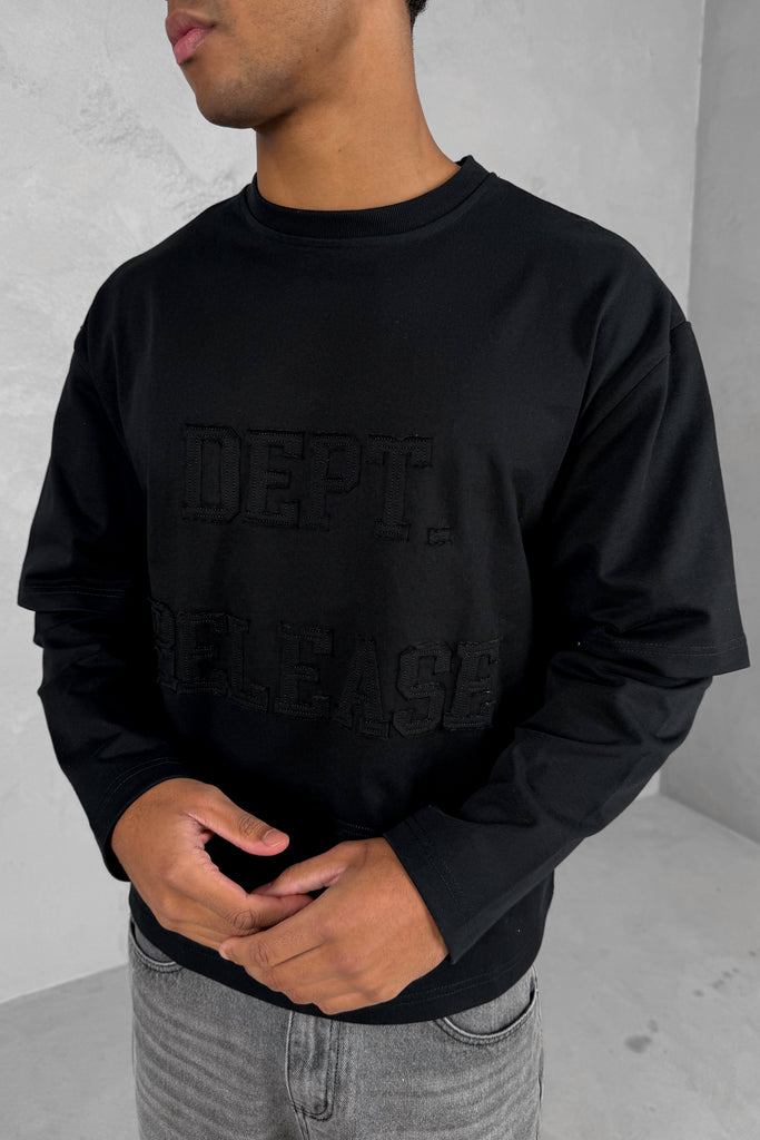 Dept. Release Double Layer Boxy Long Sleeve T-Shirt - Black