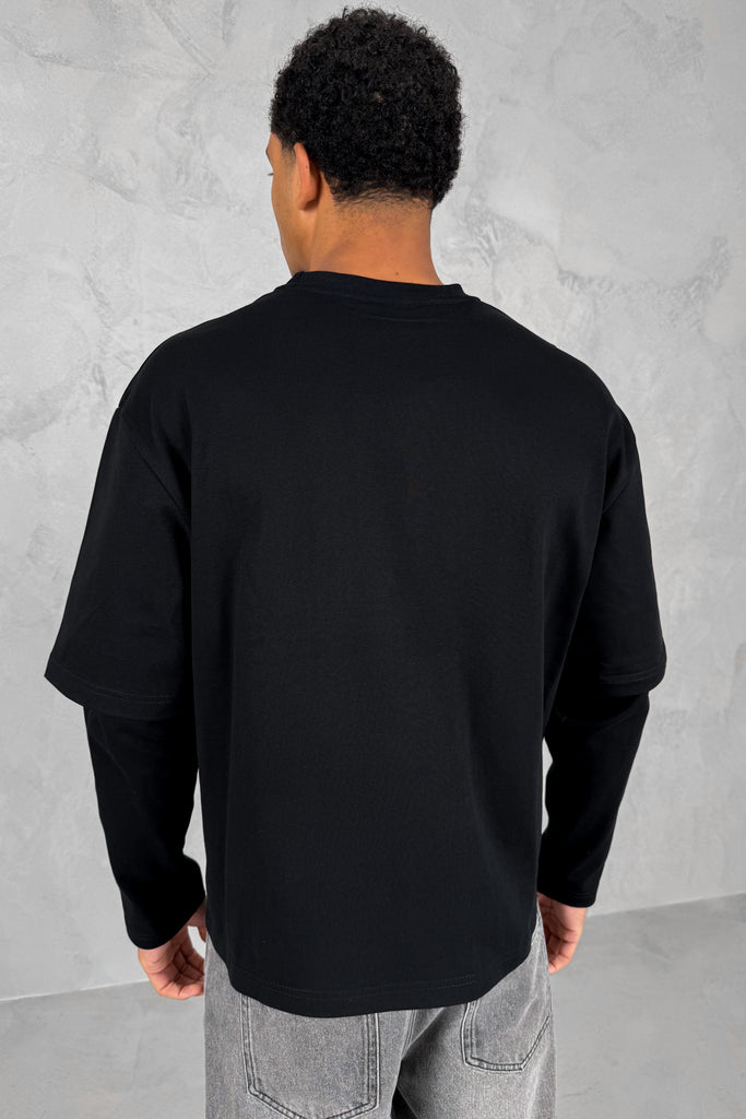 Dept. Release Double Layer Boxy Long Sleeve T-Shirt - Black