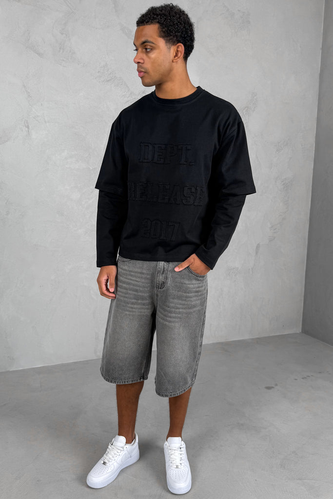Dept. Release Double Layer Boxy Long Sleeve T-Shirt - Black