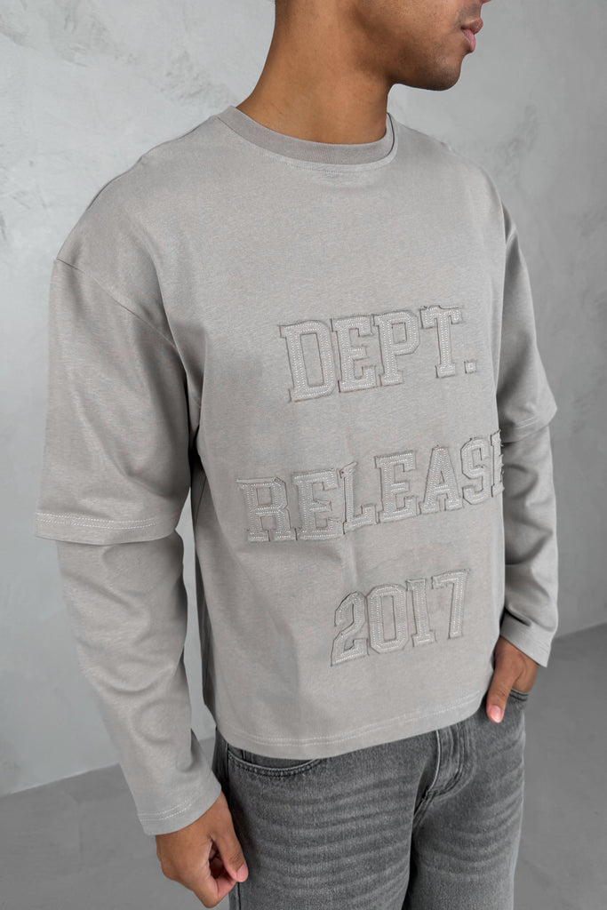 Dept. Release Double Layer Boxy Long Sleeve T-Shirt - Grey