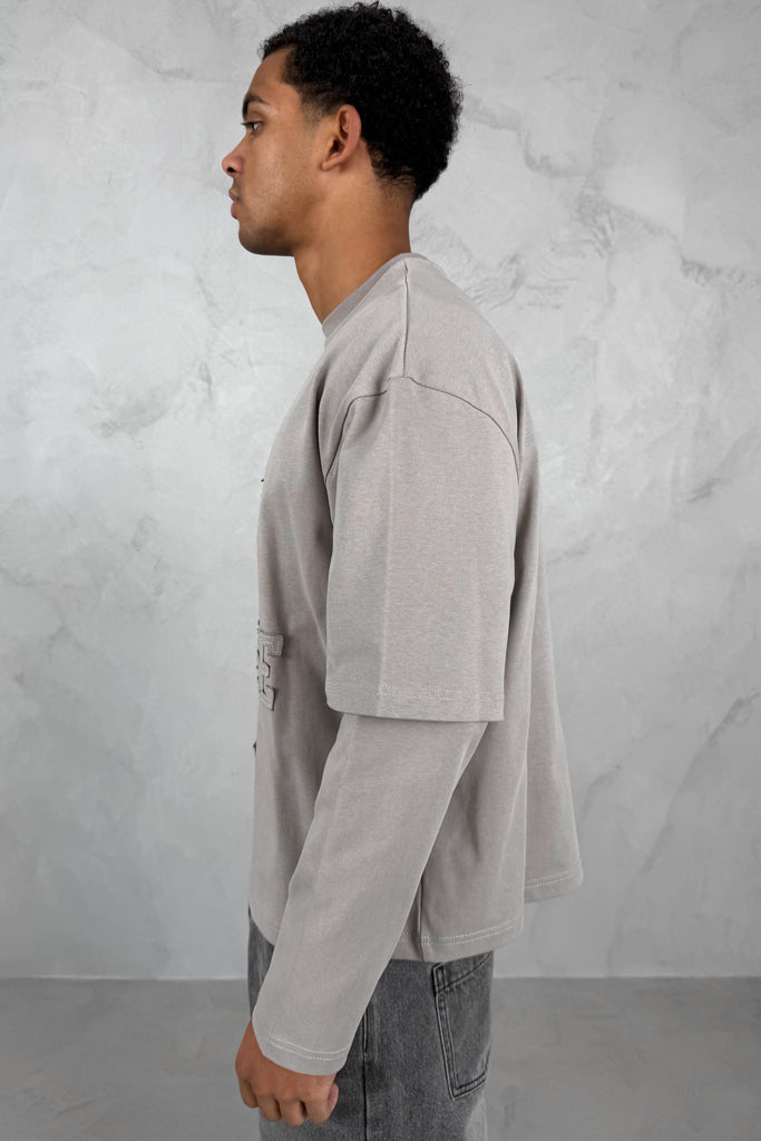 Dept. Release Double Layer Boxy Long Sleeve T-Shirt - Grey