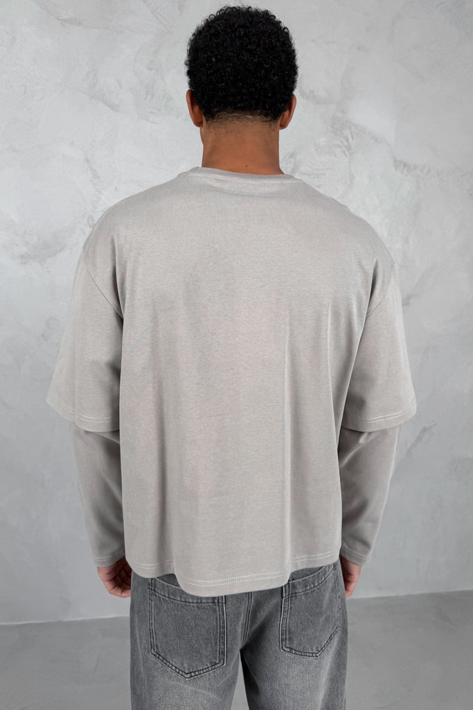 Dept. Release Double Layer Boxy Long Sleeve T-Shirt - Grey