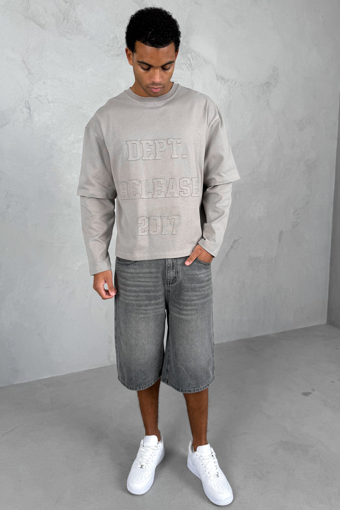 Dept. Release Double Layer Boxy Long Sleeve T-Shirt - Grey