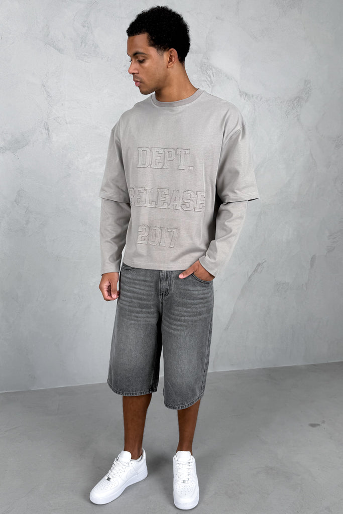 Dept. Release Double Layer Boxy Long Sleeve T-Shirt - Grey