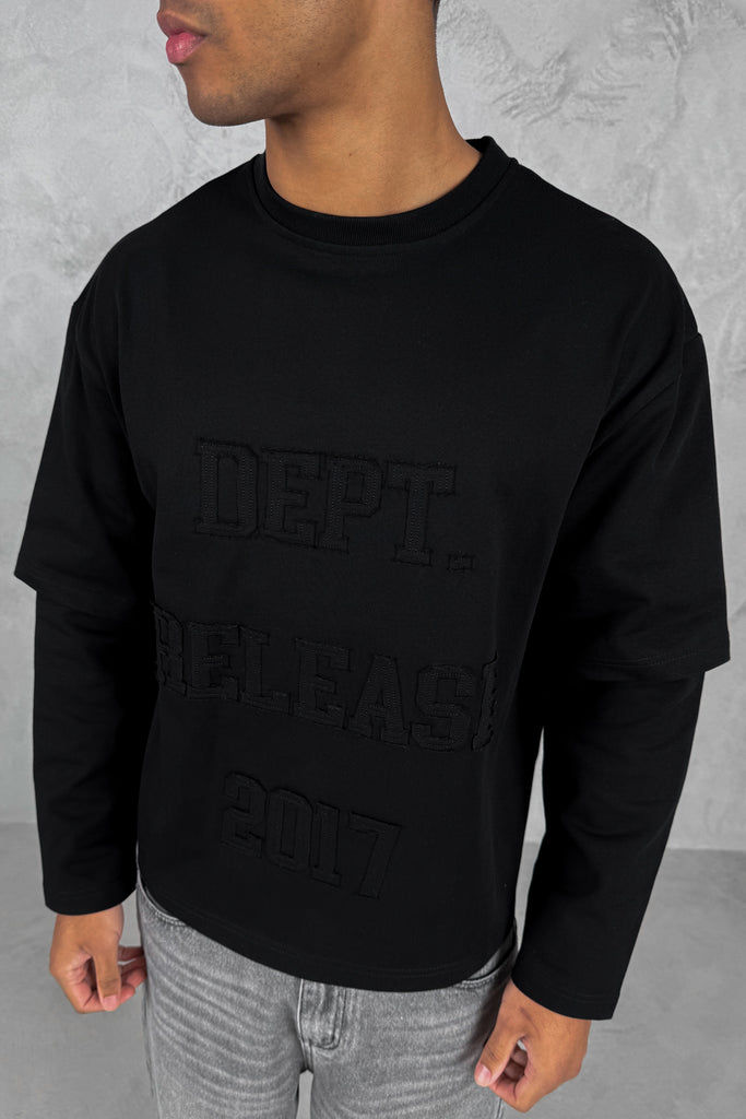 Dept. Release Double Layer Boxy Long Sleeve T-Shirt - Black