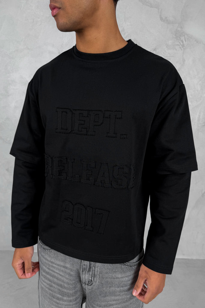 Dept. Release Double Layer Boxy Long Sleeve T-Shirt - Black