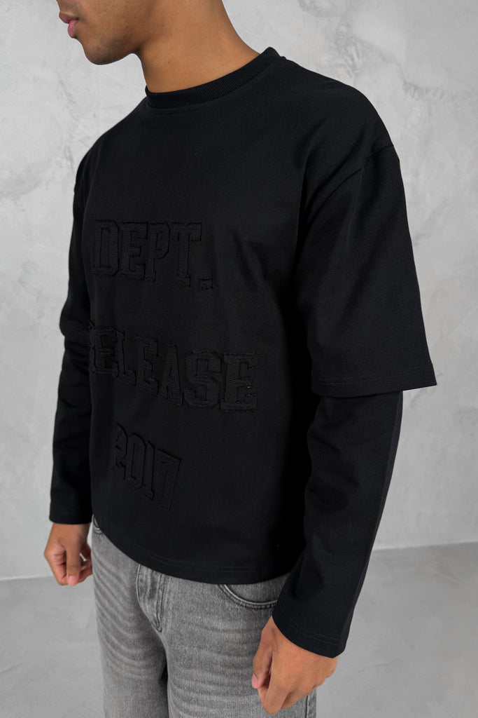 Dept. Release Double Layer Boxy Long Sleeve T-Shirt - Black
