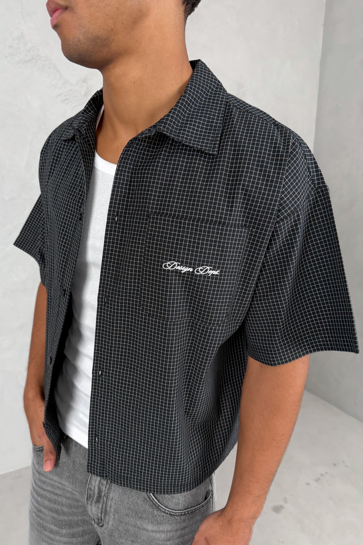 Design Dept Boxy Micro Check Shirt - Black