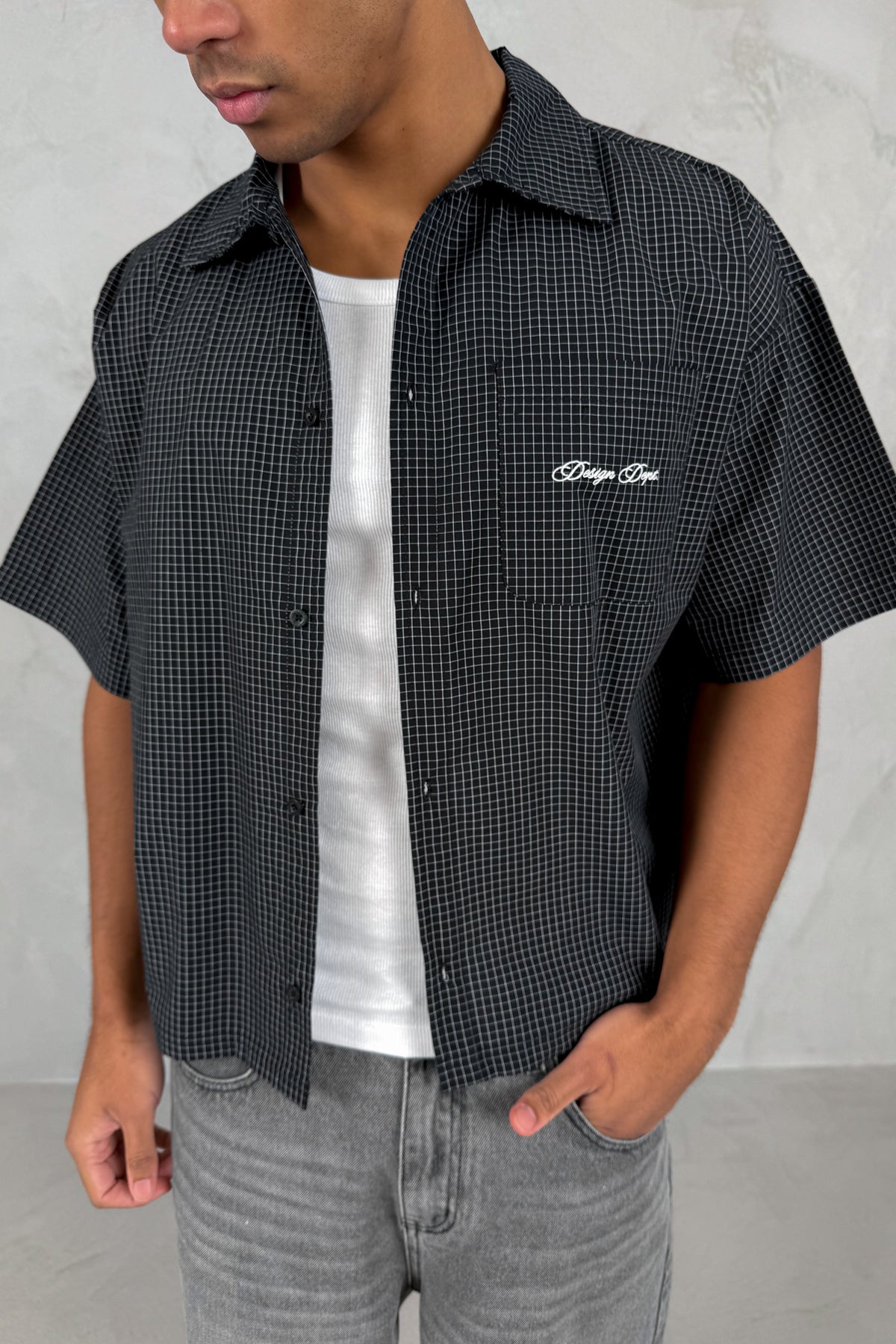 Design Dept Boxy Micro Check Shirt - Black