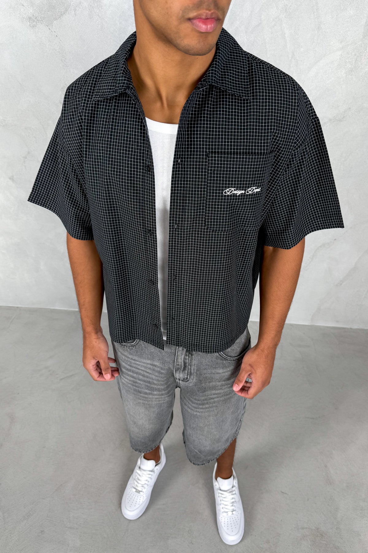 Design Dept Boxy Micro Check Shirt - Black