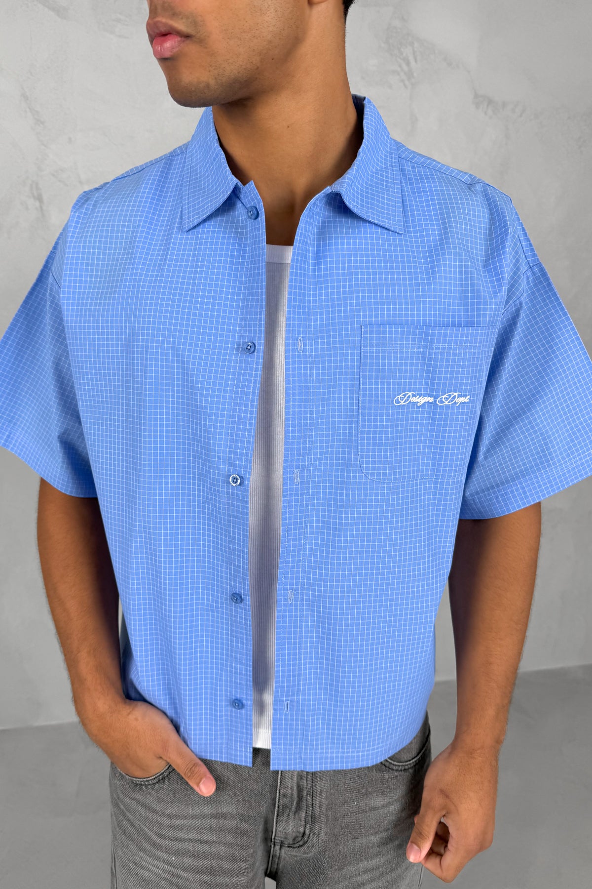 Micro Check Design Design Dept Boxy Micro Check Shirt - Blue – JK Attire