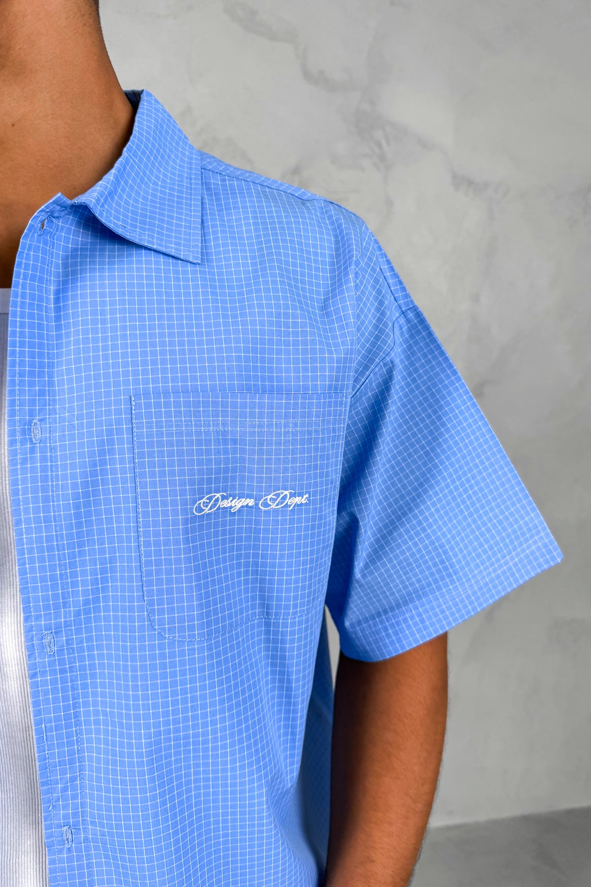 Design Dept Boxy Micro Check Shirt - Blue