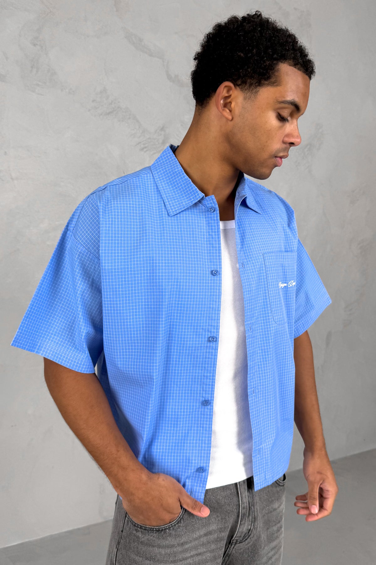 Design Dept Boxy Micro Check Shirt - Blue
