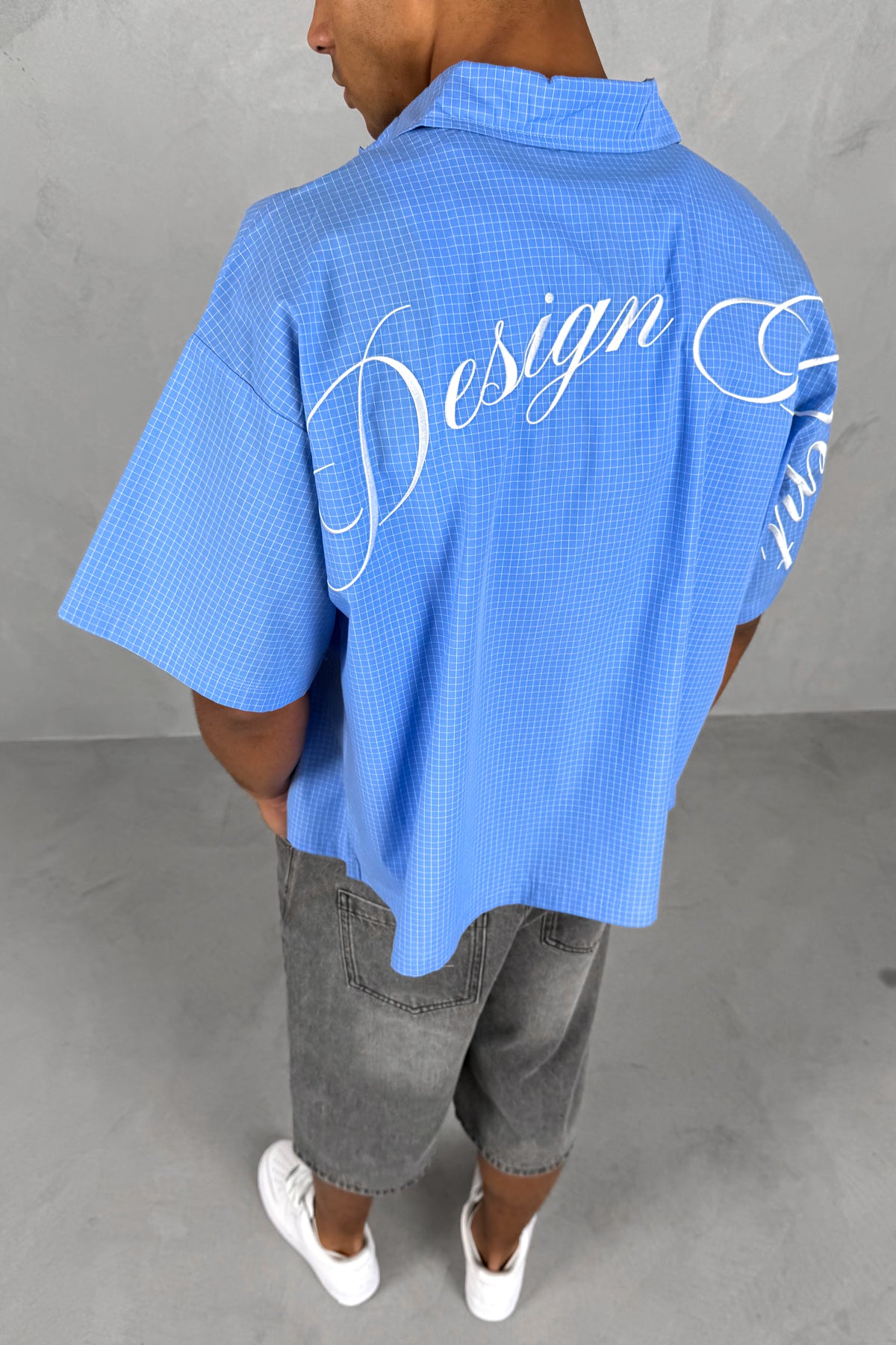 Design Dept Boxy Micro Check Shirt - Blue
