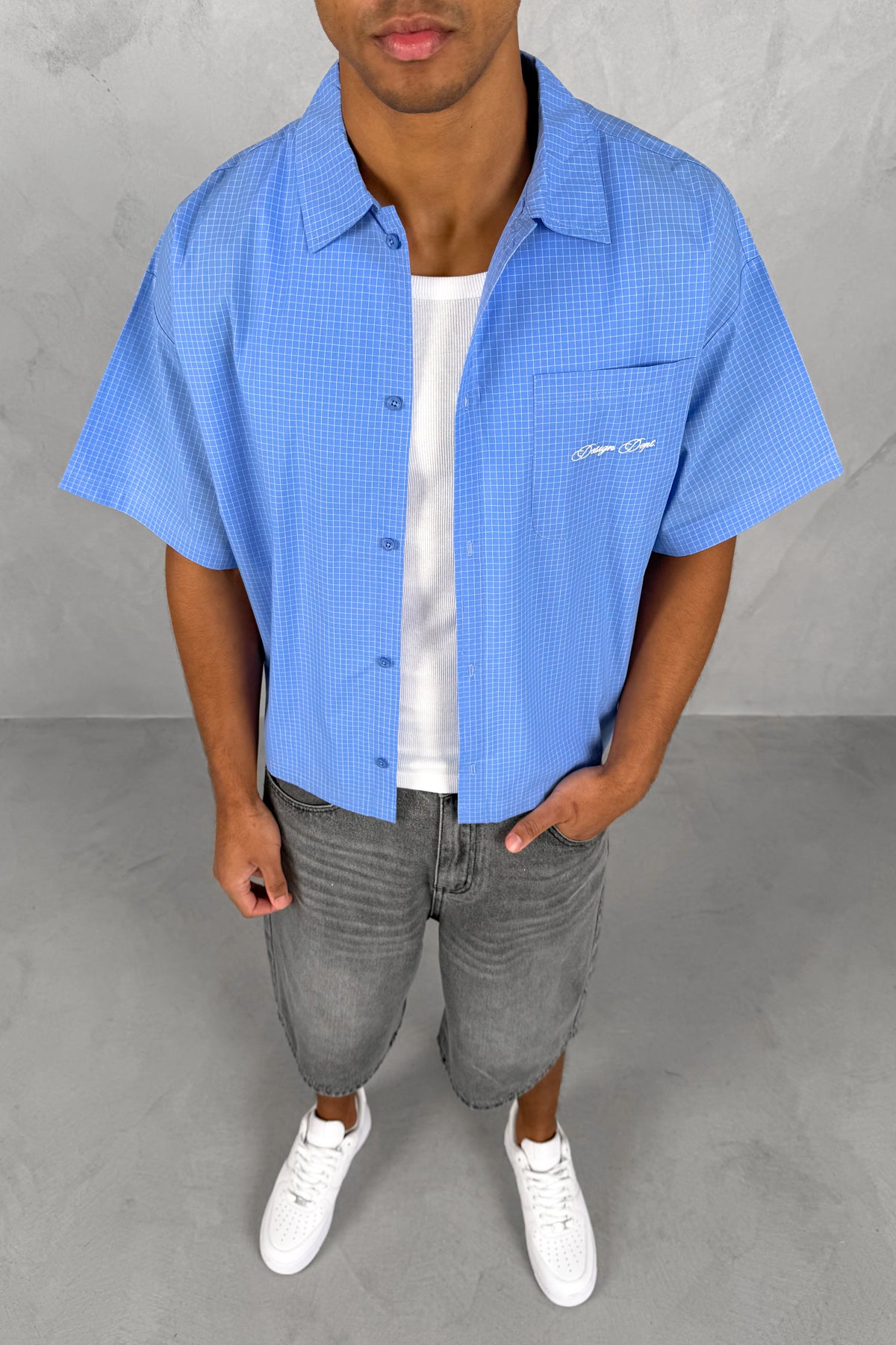 Design Dept Boxy Micro Check Shirt - Blue