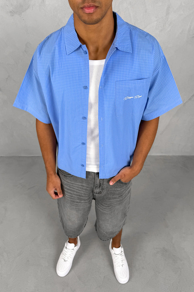 Design Dept Boxy Micro Check Shirt - Blue