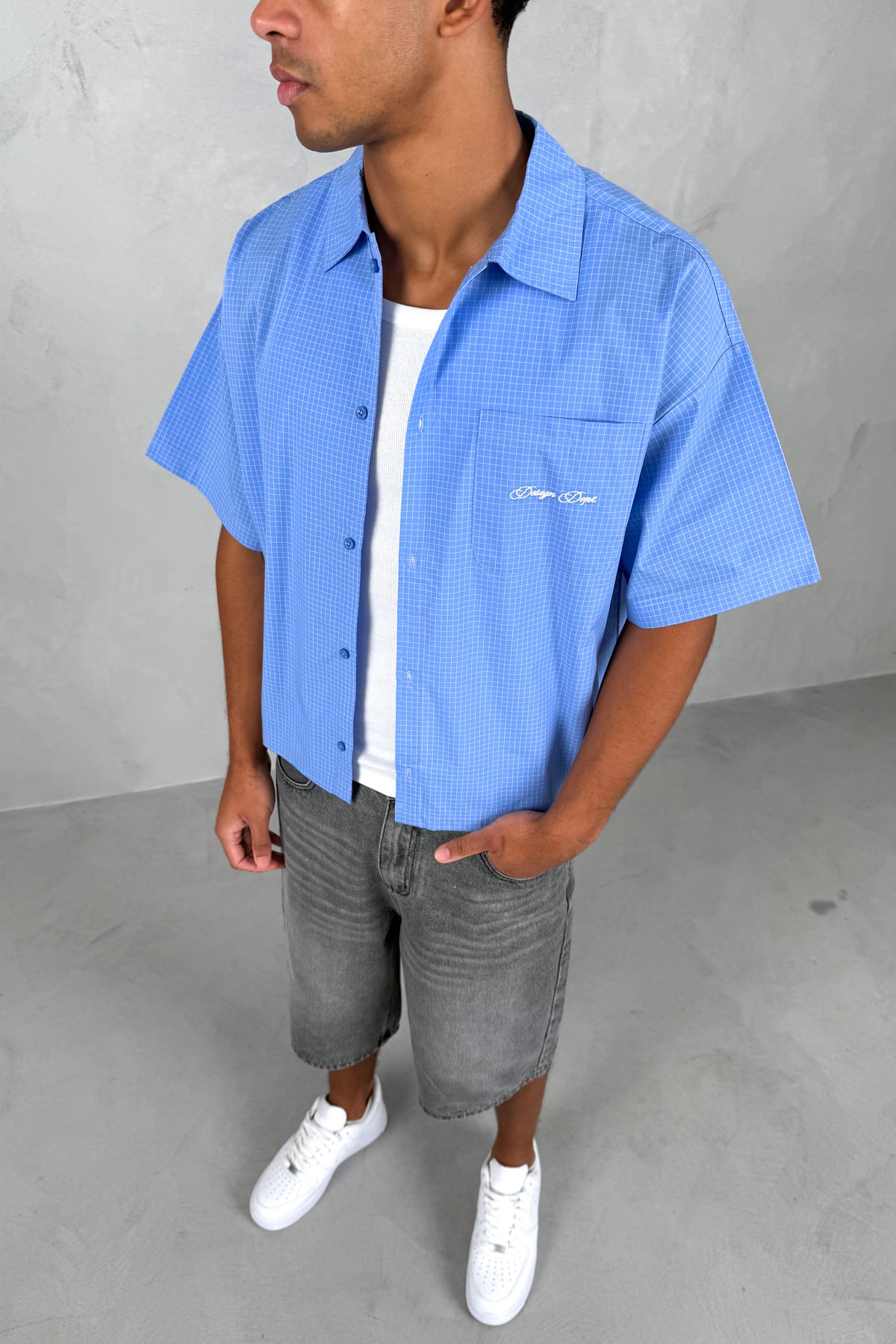 Design Dept Boxy Micro Check Shirt - Blue