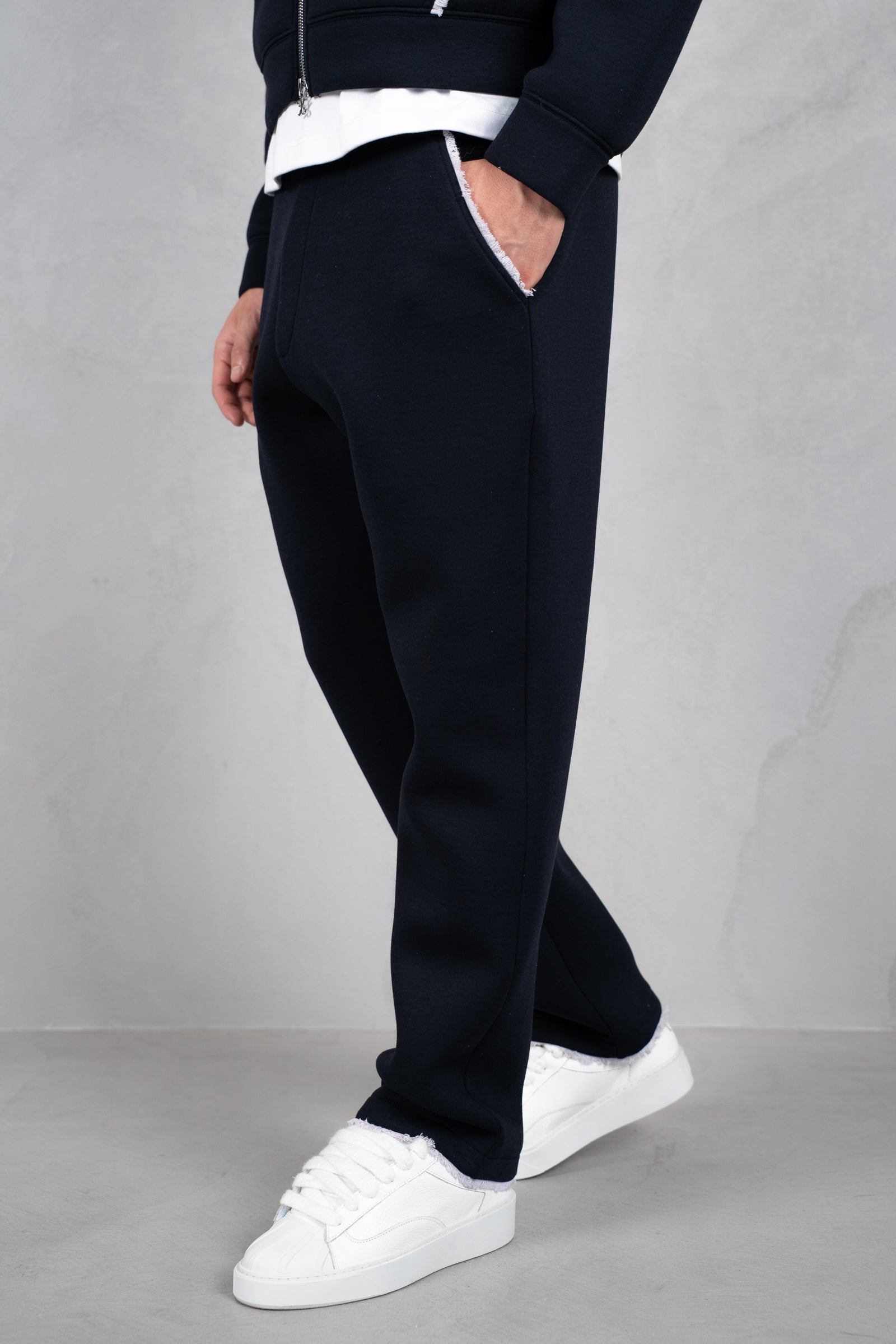Distressed Hem Scuba Joggers - Navy