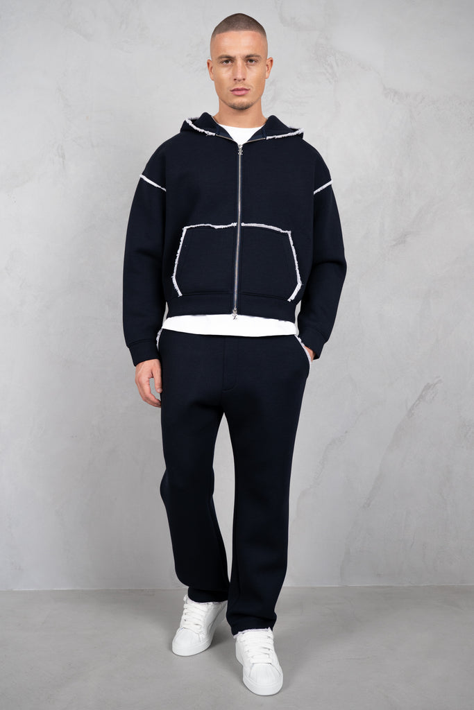 Distressed Hem Scuba Joggers - Navy
