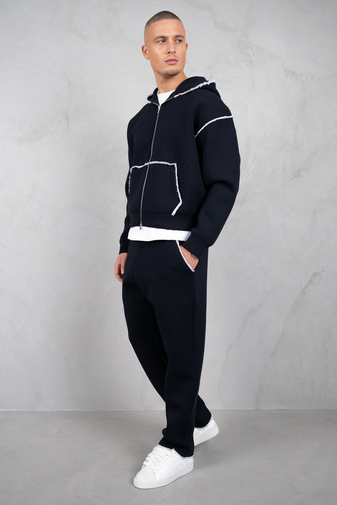 Distressed Hem Scuba Joggers - Navy