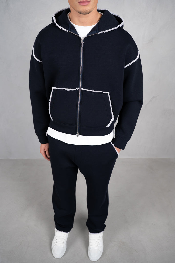Distressed Hem Scuba Joggers - Navy