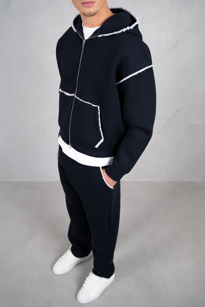 Distressed Hem Scuba Joggers - Navy