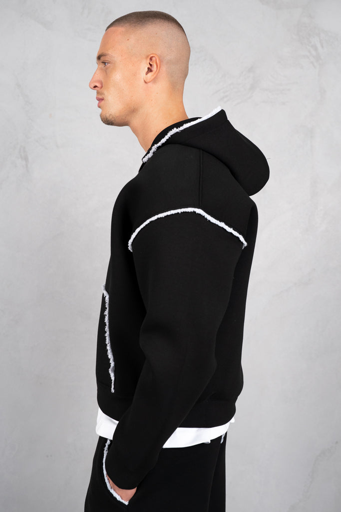Distressed Hem Scuba Hoodie - Black