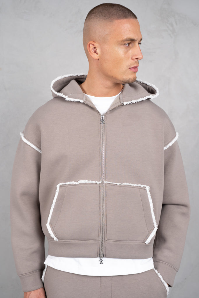 Distressed Hem Scuba Hoodie - Grey