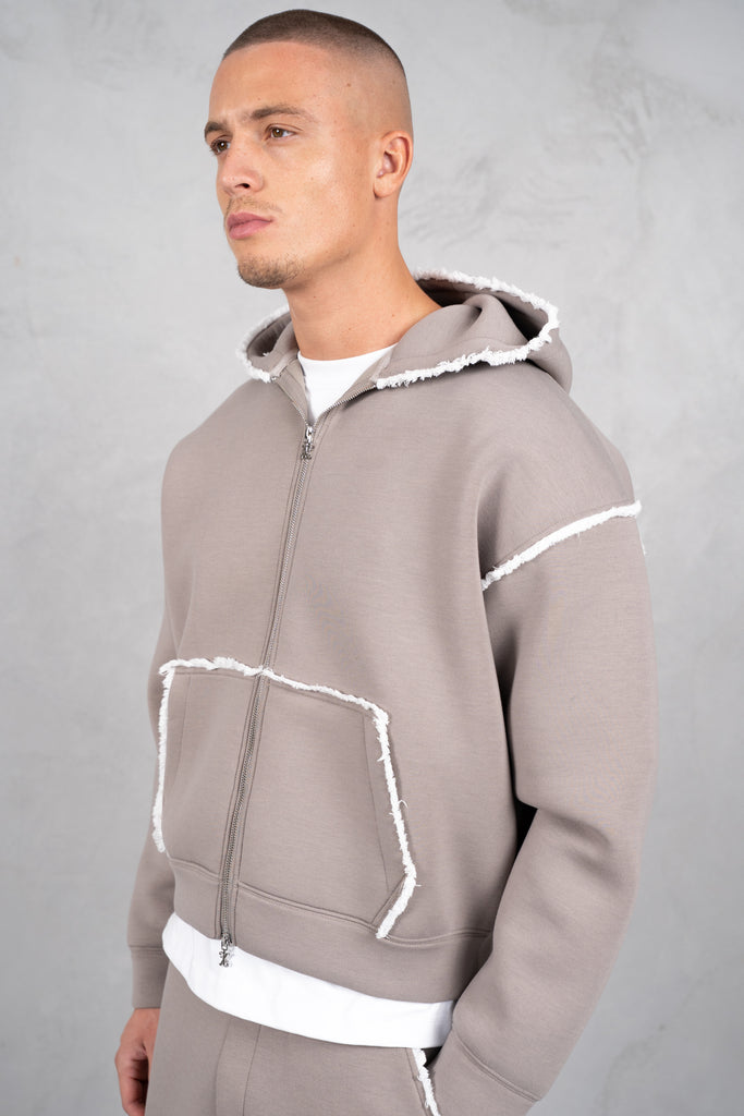 Distressed Hem Scuba Hoodie - Grey