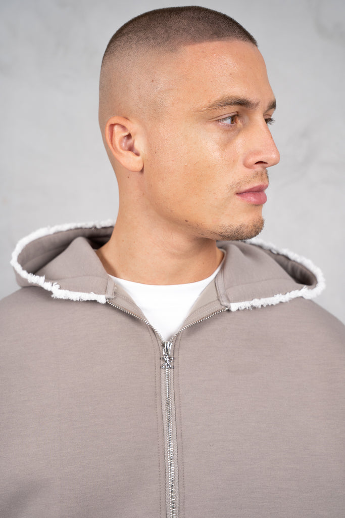 Distressed Hem Scuba Hoodie - Grey