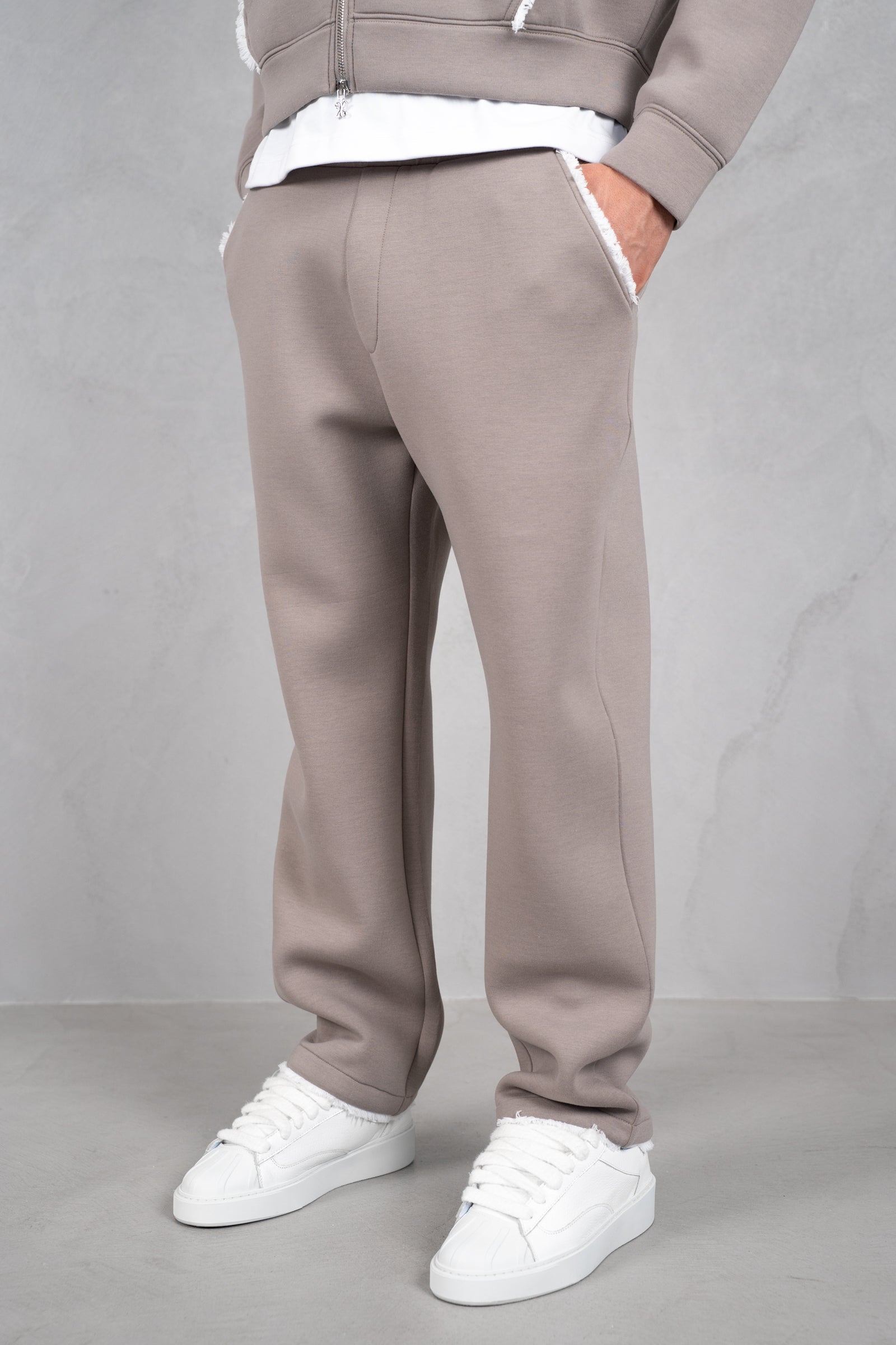 Distressed Hem Scuba Joggers - Grey