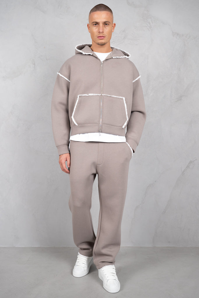 Distressed Hem Scuba Hoodie - Grey