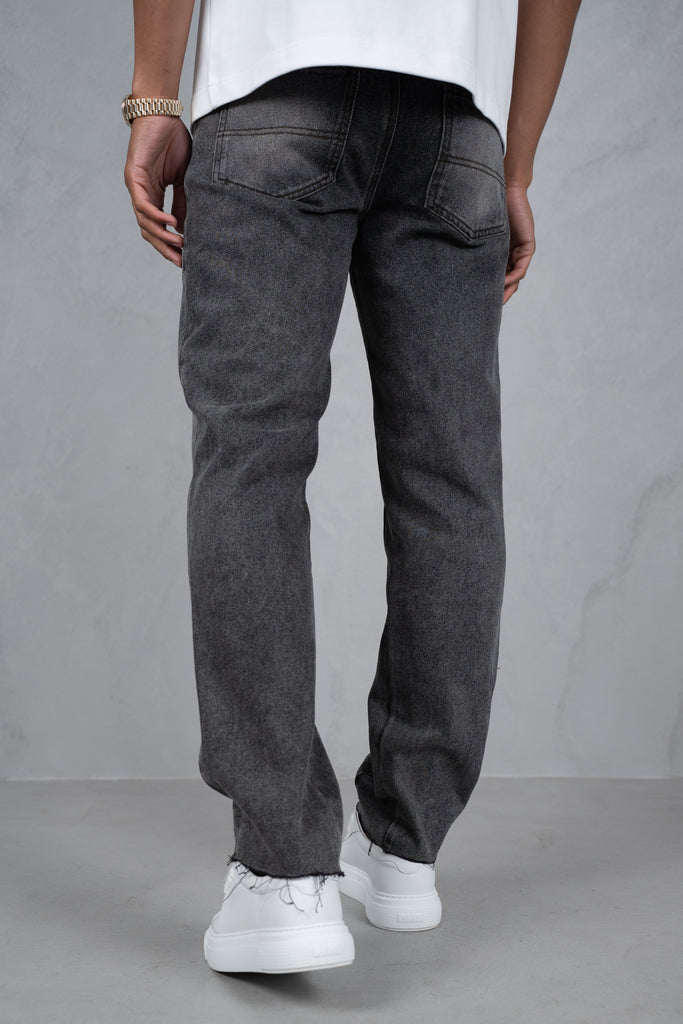 Distressed Open Hem Carpenter Denim - Washed Grey