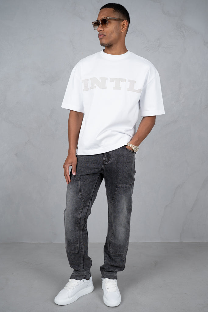 Distressed Open Hem Carpenter Denim - Washed Grey
