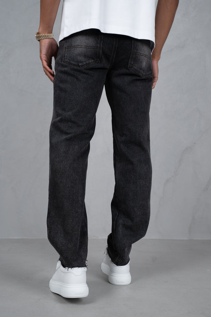 Distressed Open Hem Carpenter Denim - Washed Black