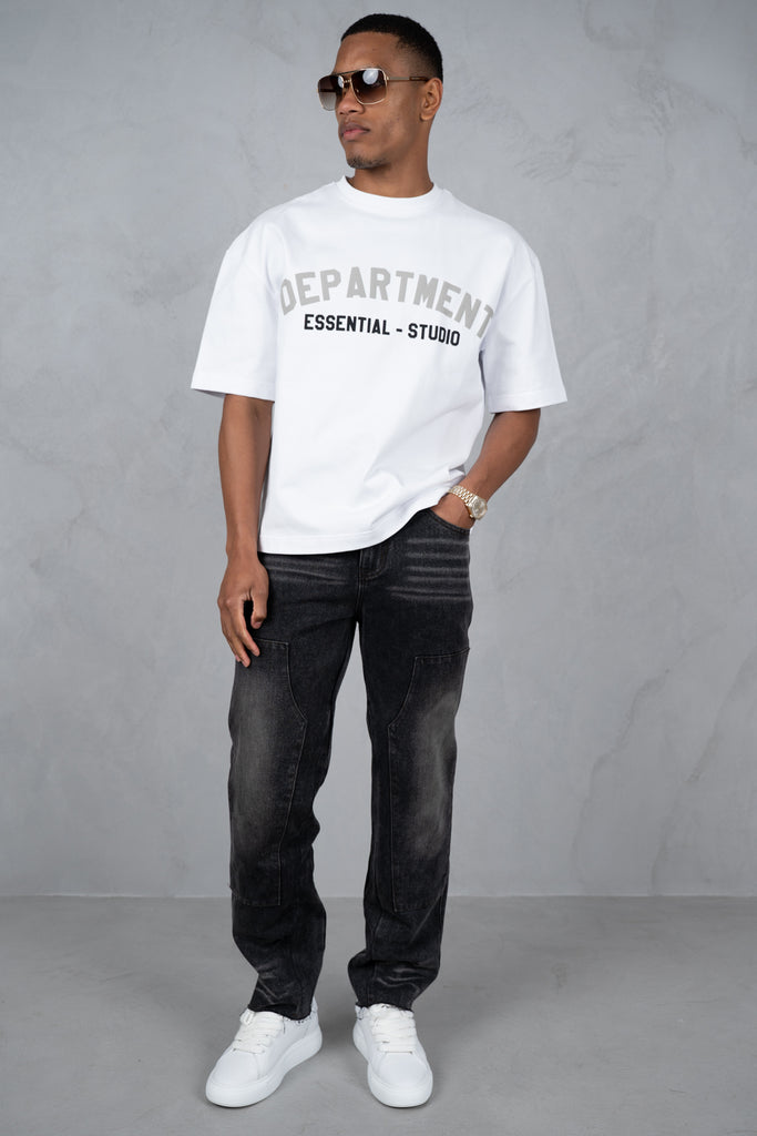 Distressed Open Hem Carpenter Denim - Washed Black