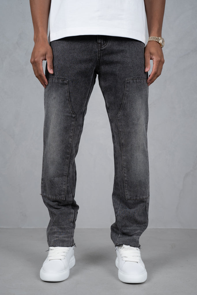 Distressed Open Hem Carpenter Denim - Washed Grey