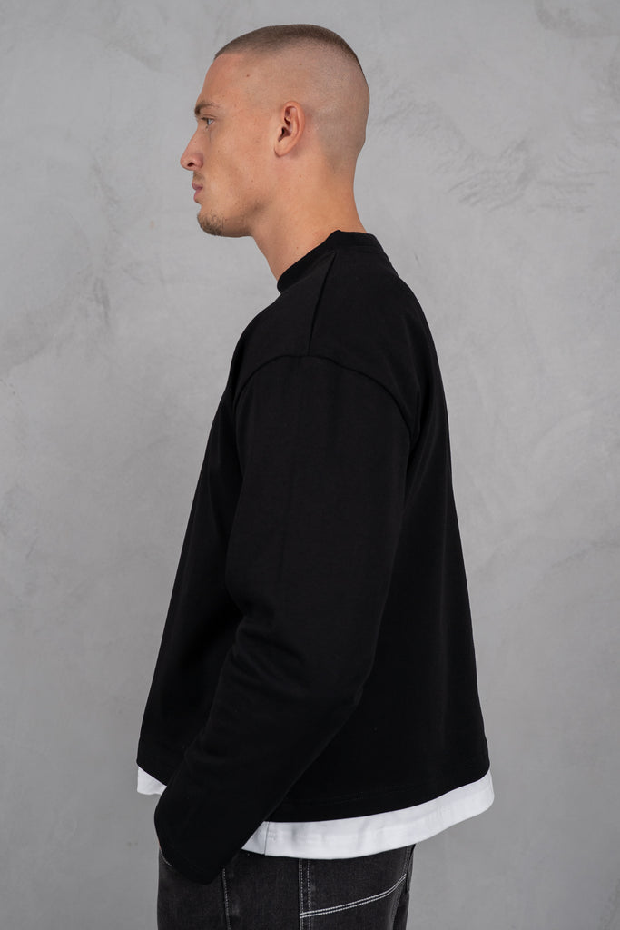 Double Layer Long Sleeve Boxy T-Shirt - Black