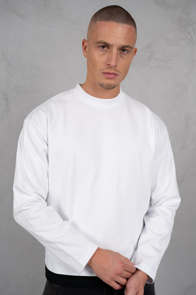 Double Layer Long Sleeve Boxy T-Shirt - White