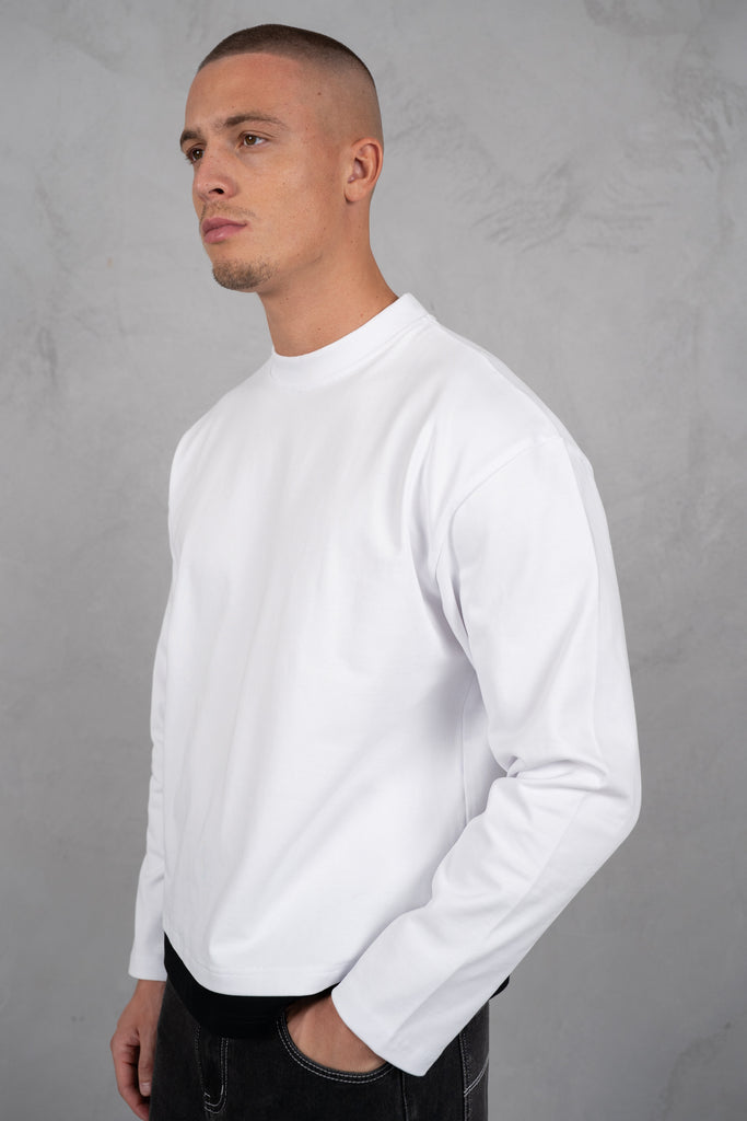Double Layer Long Sleeve Boxy T-Shirt - White