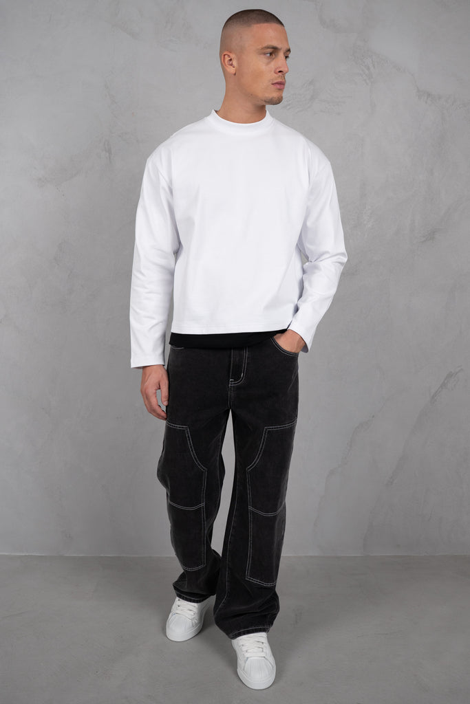 Double Layer Long Sleeve Boxy T-Shirt - White