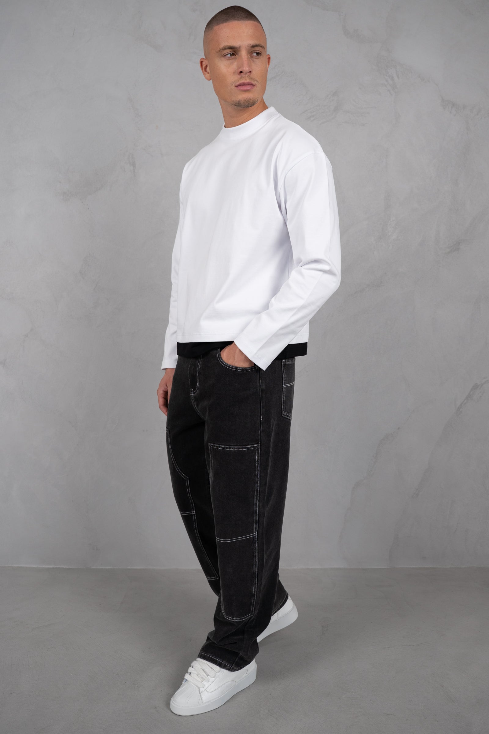 Double Layer Long Sleeve Boxy T-Shirt - White