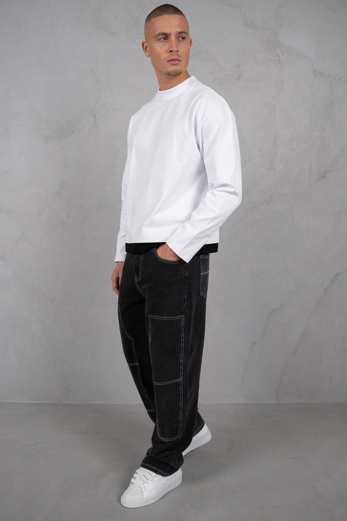 Double Layer Long Sleeve Boxy T-Shirt - White
