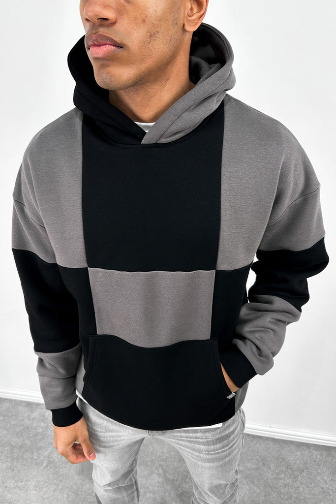 Check Stitch Oversized Hoodie - Black/Charcoal